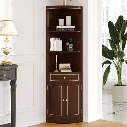 Meuble d'angle en bois gris antique avec accents dorés