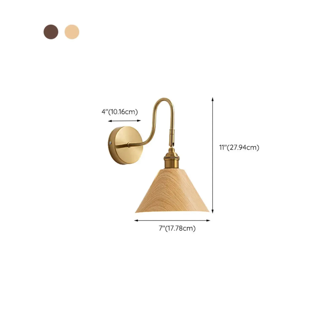 Applique murale moderne Mini Cone avec abat-jour en noyer
