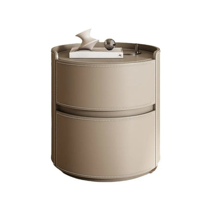 Table de chevet ronde moderne en cuir à 2 tiroirs