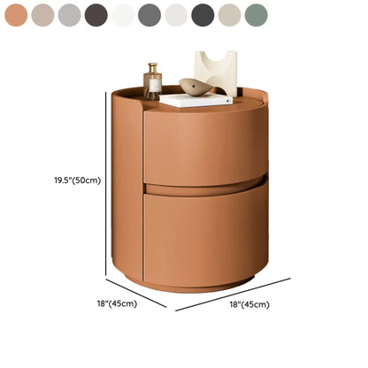 Table de chevet ronde moderne en cuir à 2 tiroirs