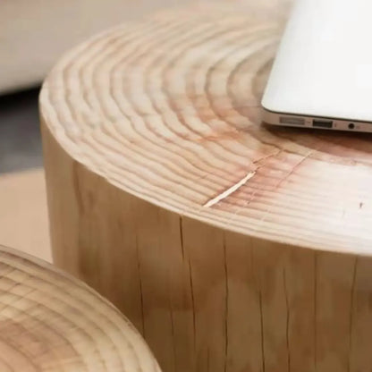 Table d'appoint gigogne en bois naturel en forme de tambour