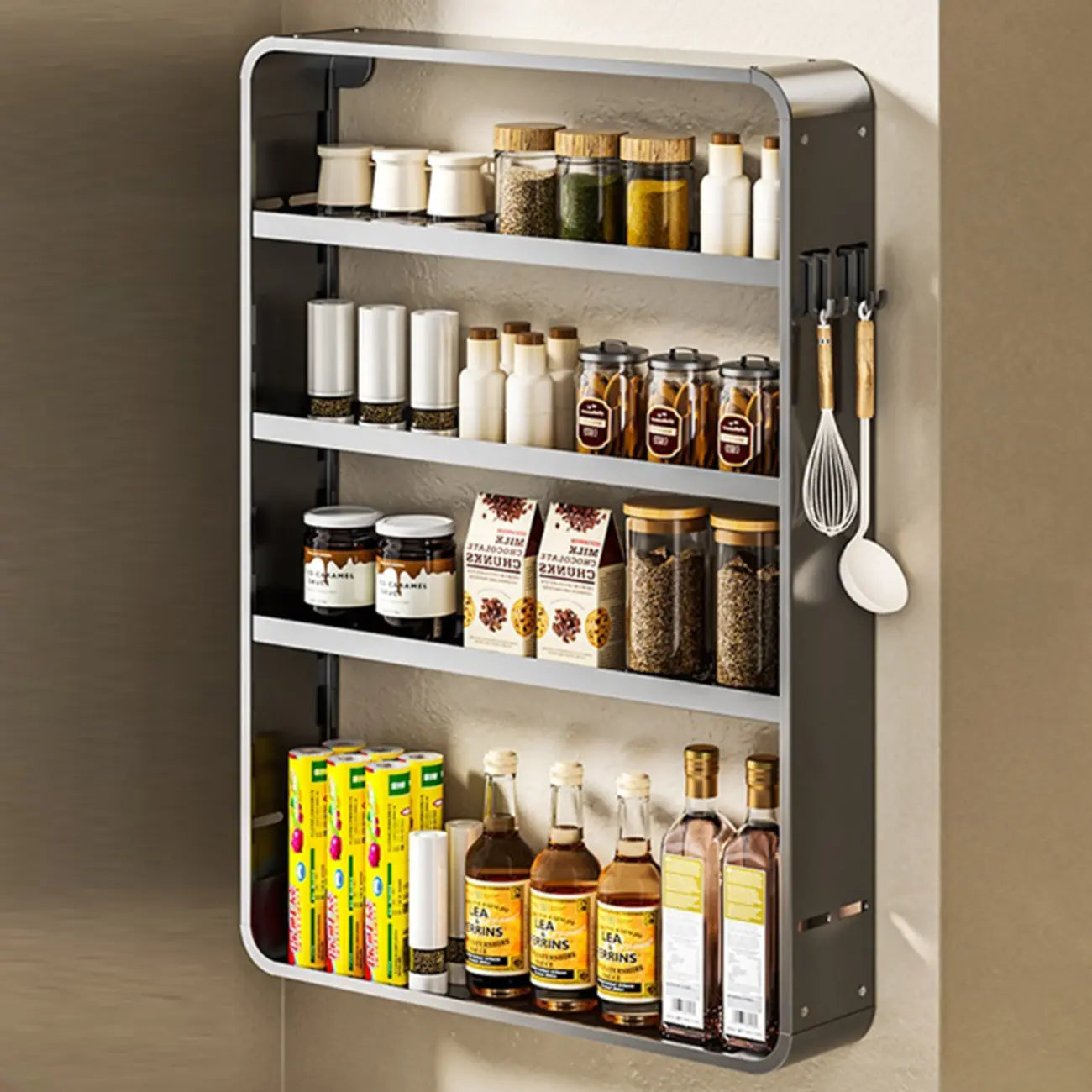 Étagères de rangement murales de cuisine en métal réglables avec crochets