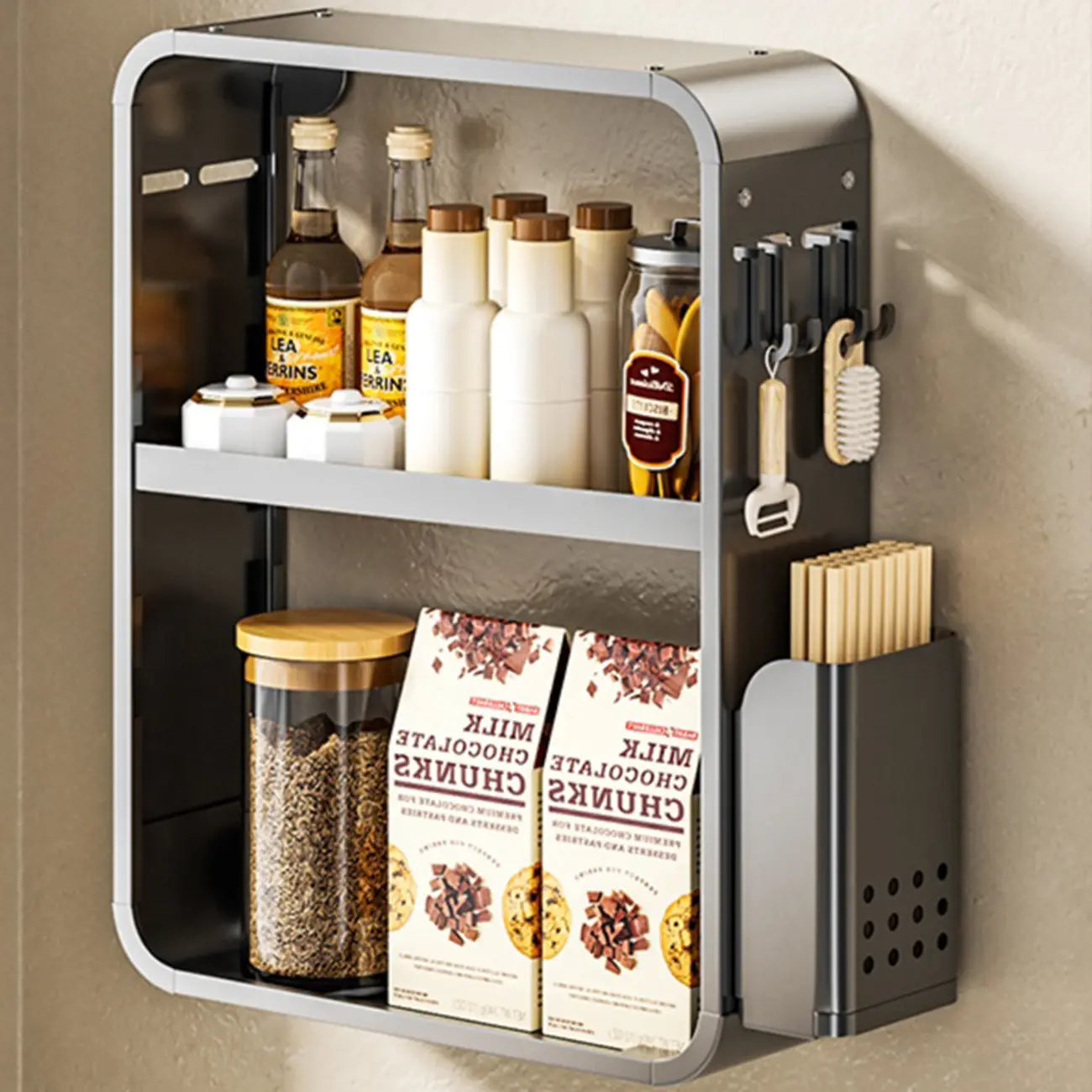 Étagères de rangement murales de cuisine en métal réglables avec crochets