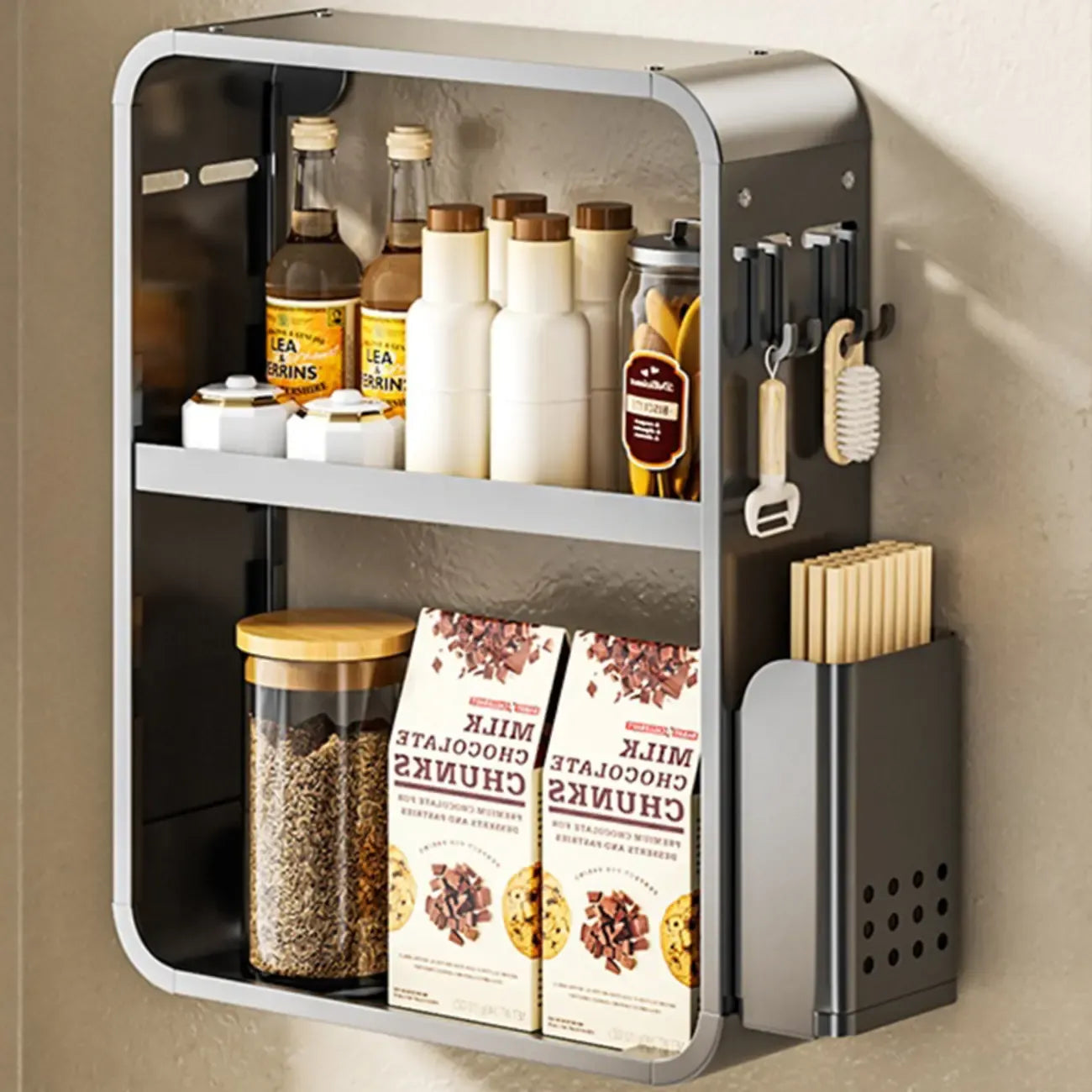 Étagères de rangement murales de cuisine en métal réglables avec crochets