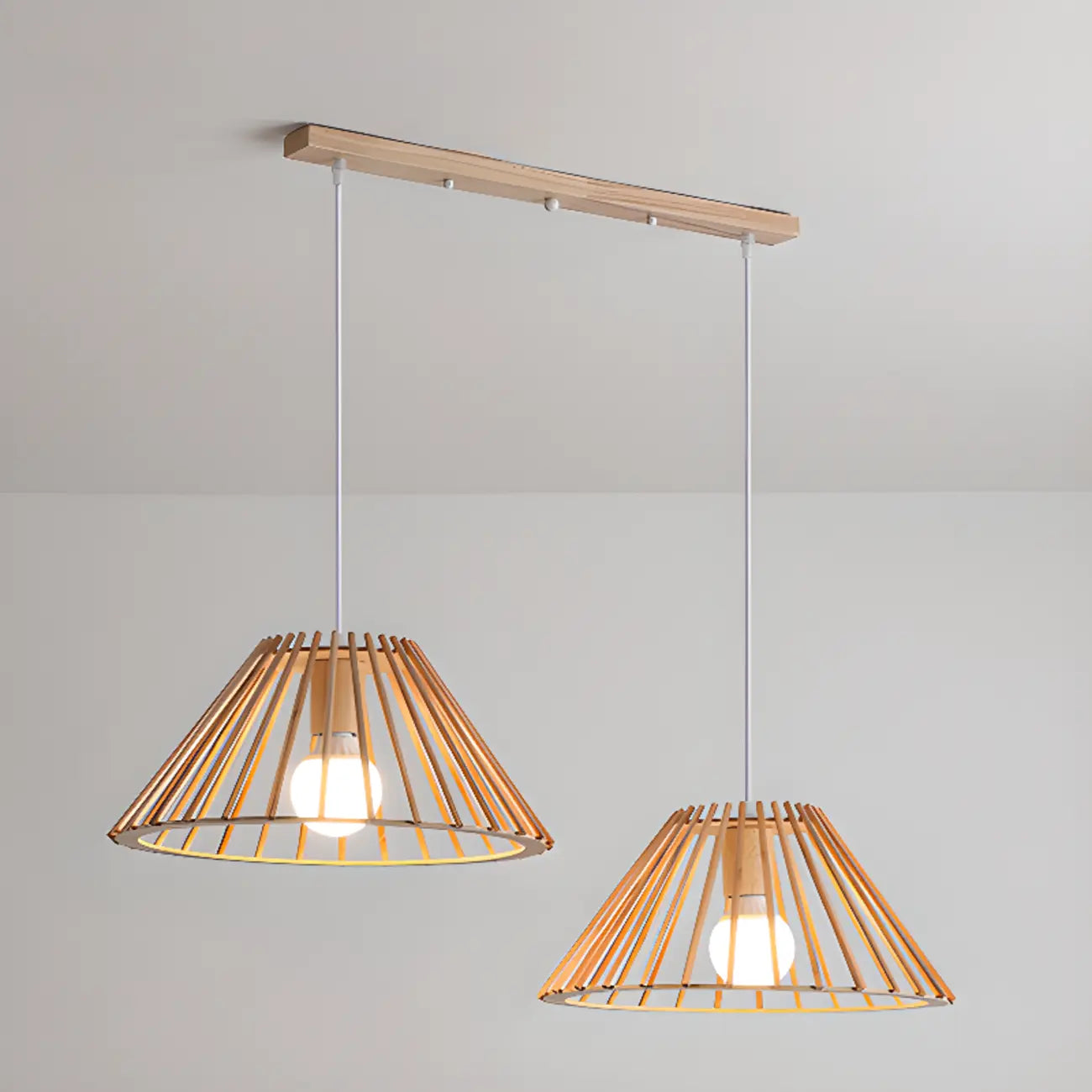 Suspension géométrique moderne en bois à 2 lumières pour salle à manger