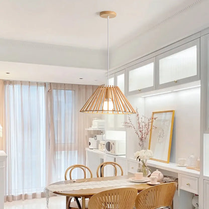 Suspension géométrique moderne en bois à 2 lumières pour salle à manger