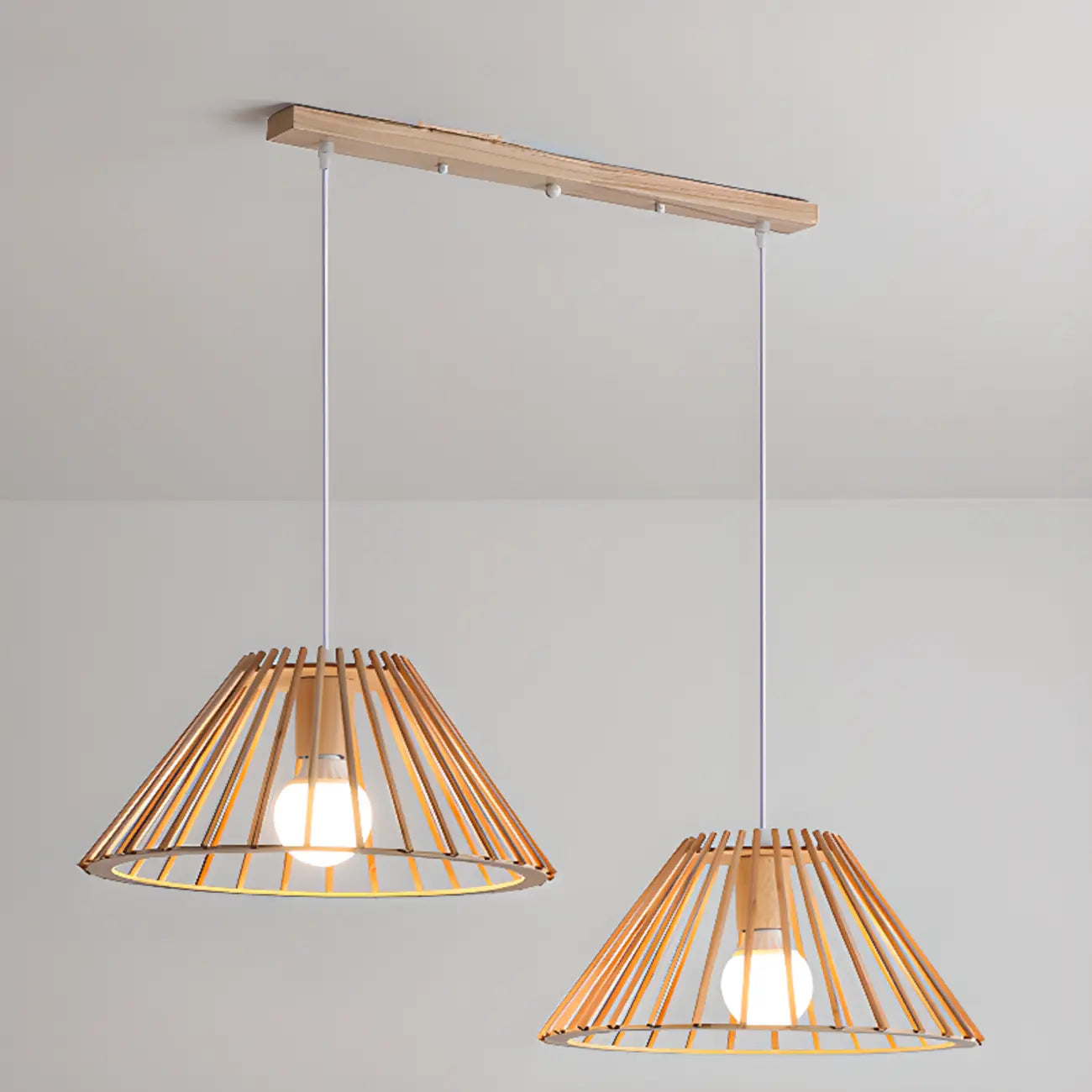 Suspension géométrique moderne en bois à 2 lumières pour salle à manger