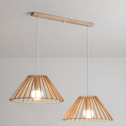 Suspension géométrique moderne en bois à 2 lumières pour salle à manger