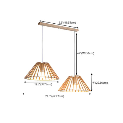 Suspension géométrique moderne en bois à 2 lumières pour salle à manger