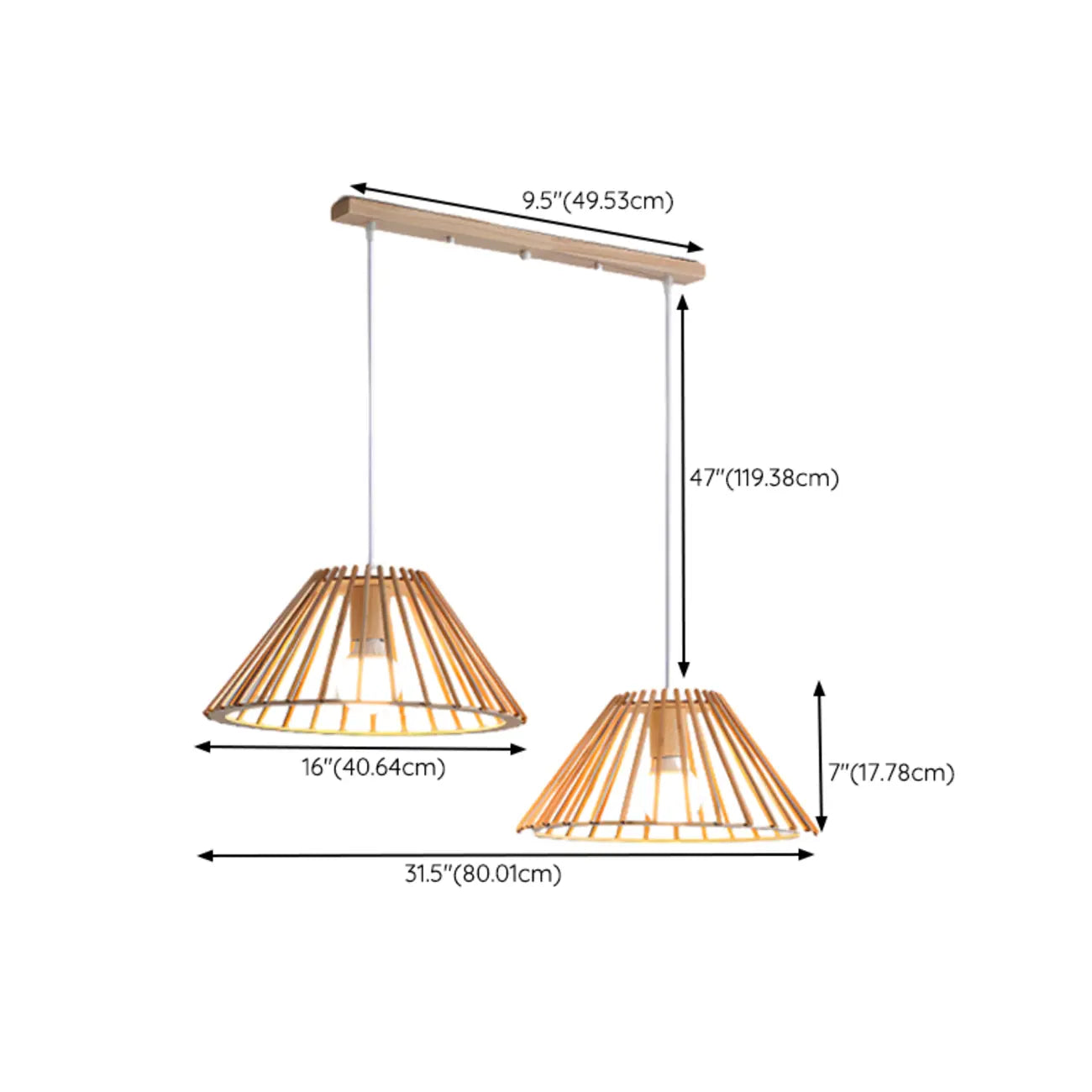 Suspension géométrique moderne en bois à 2 lumières pour salle à manger