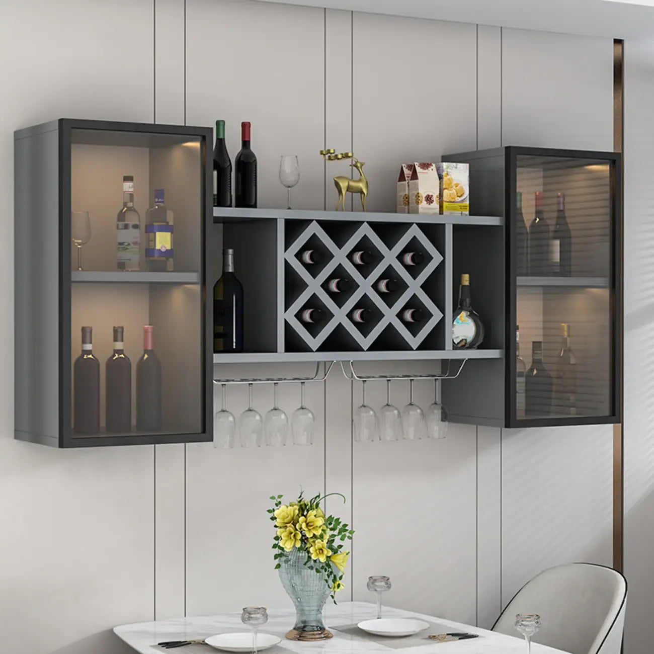 Casier à vin mural moderne avec rangement pour verres et bouteilles