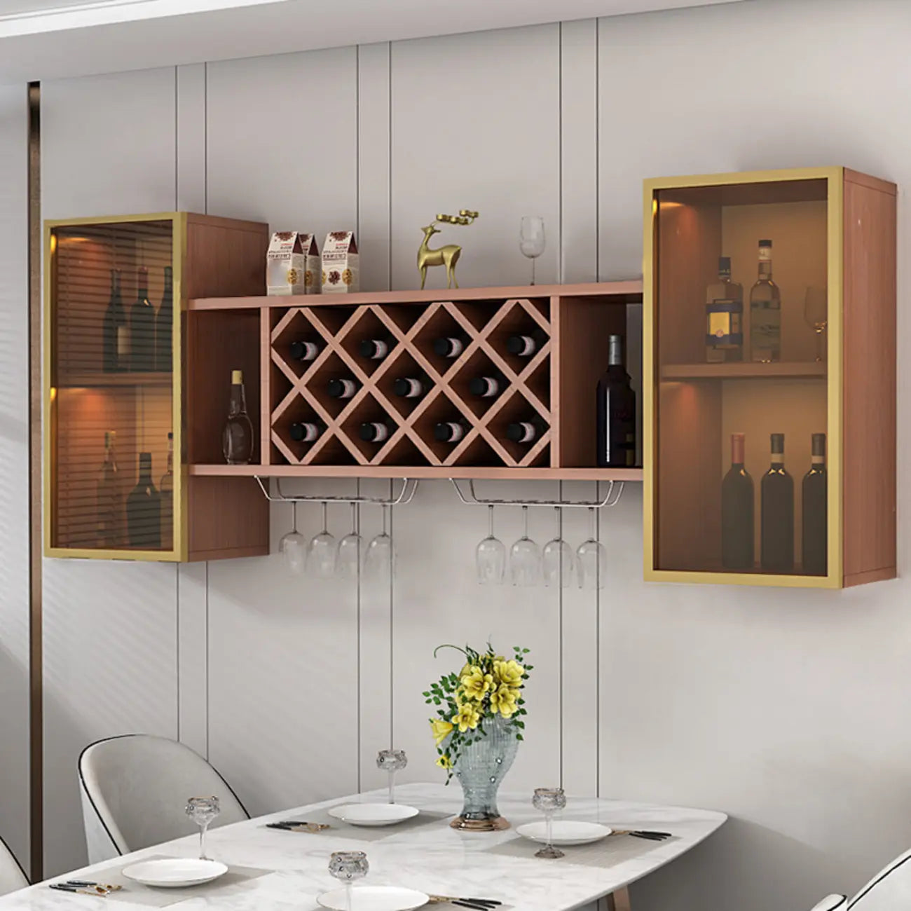 Casier à vin mural moderne avec rangement pour verres et bouteilles