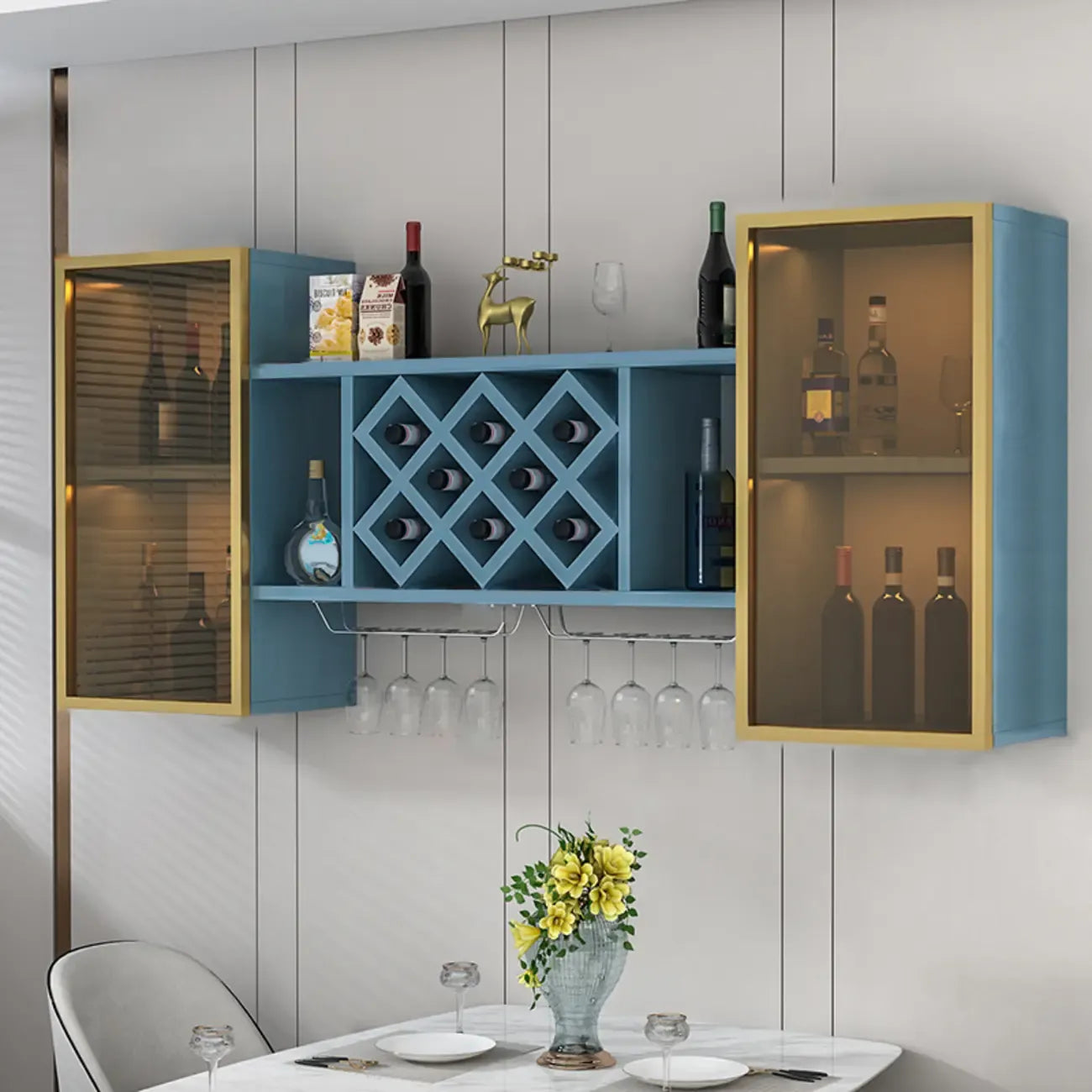 Casier à vin mural moderne avec rangement pour verres et bouteilles