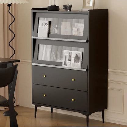 Vitrine moderne en bois noir avec verre inversé