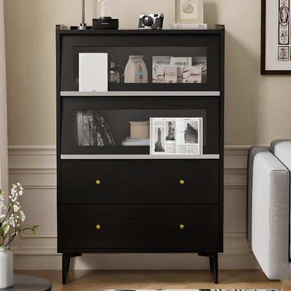 Vitrine moderne en bois noir avec verre inversé