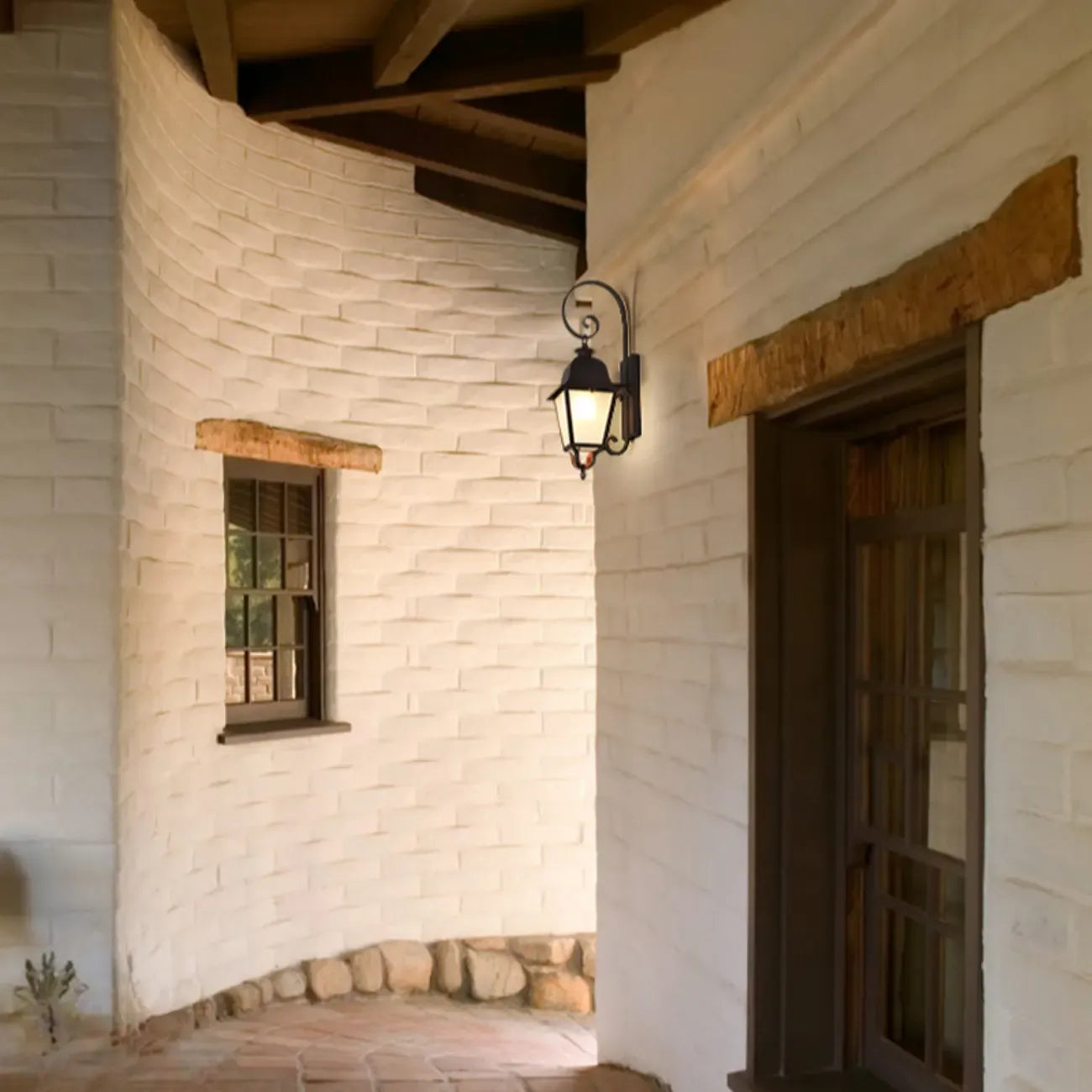 Lanterne murale d'extérieur moderne en métal et verre dépoli noir