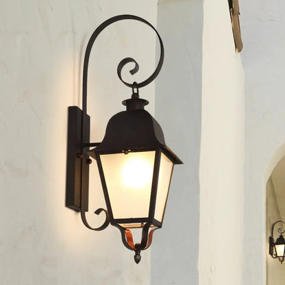 Lanterne murale d'extérieur moderne en métal et verre dépoli noir