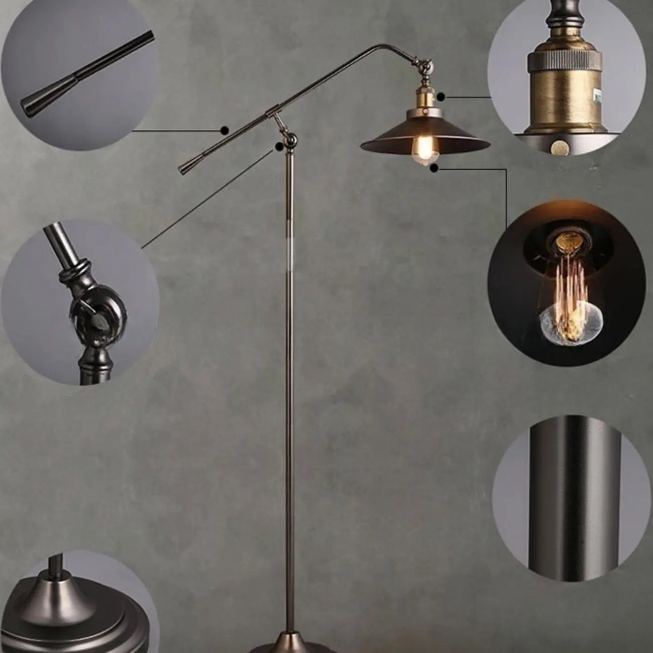 Lampadaire industriel rétro réglable en métal