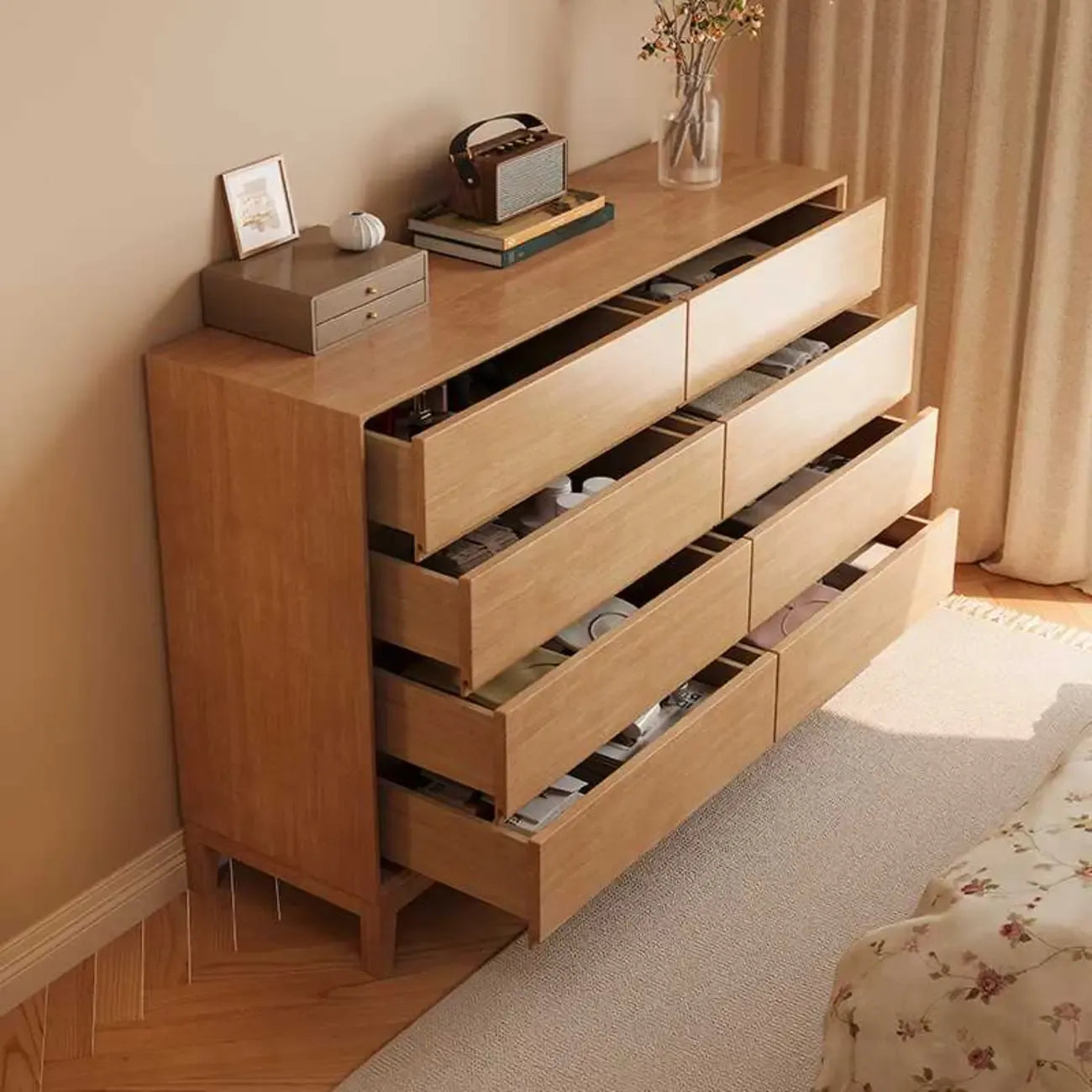 Commodes de rangement à 4 niveaux en bois naturel, style minimaliste, pour salon