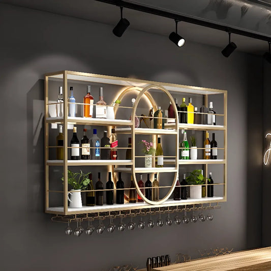 Casier à vin mural nordique en métal noir avec éclairage