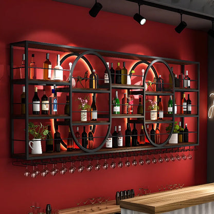 Casier à vin mural nordique en métal noir avec éclairage