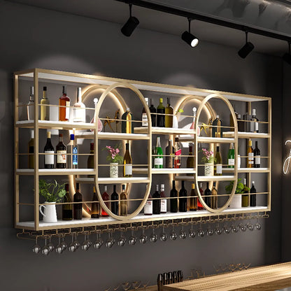 Casier à vin mural nordique en métal noir avec éclairage