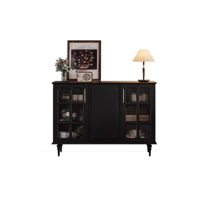 Meuble de rangement moderne en bois noir et verre cannelé pour salon