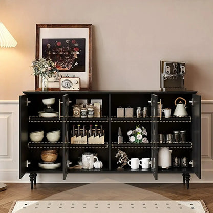 Meuble de rangement moderne en bois noir et verre cannelé pour salon