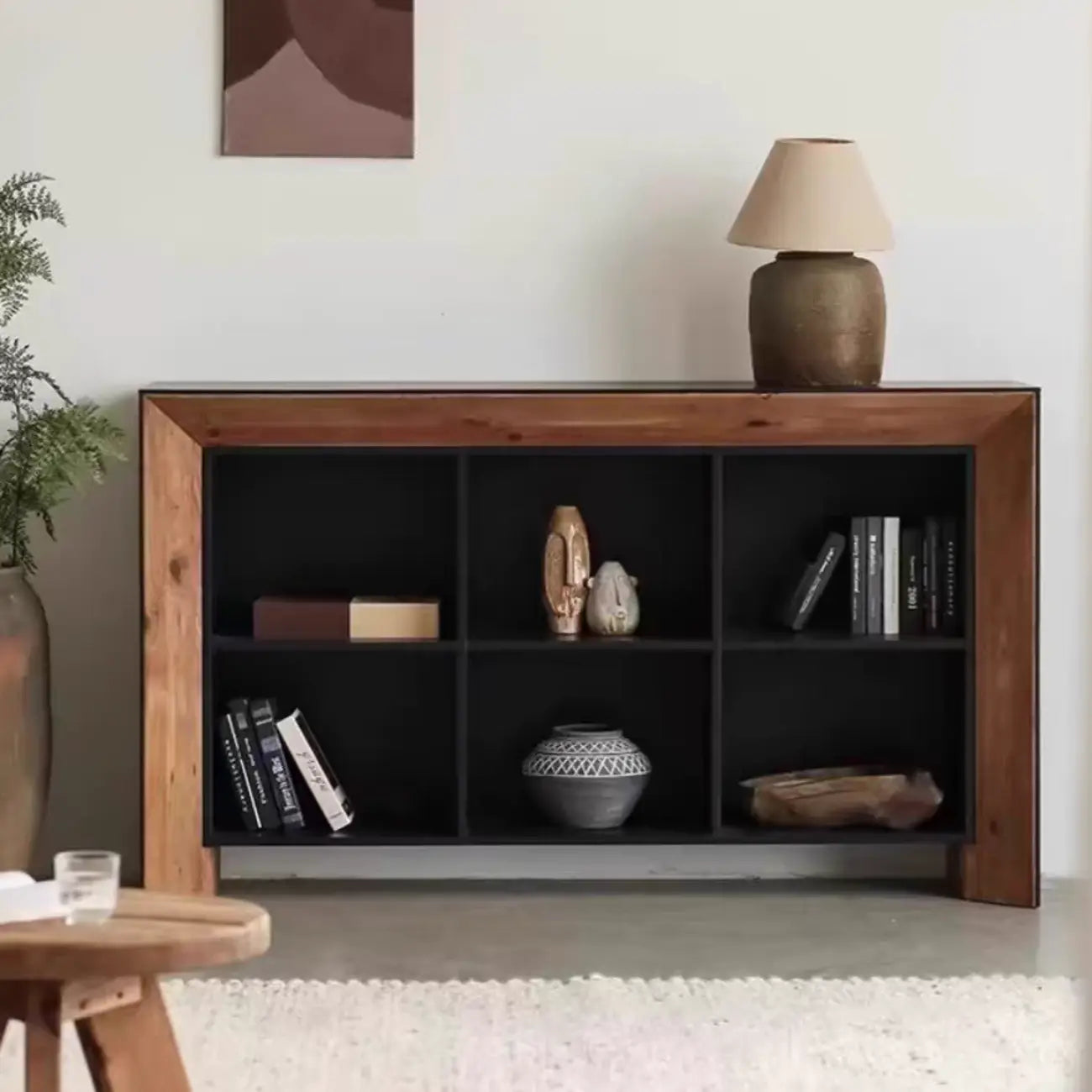 Vitrine de rangement ouverte moderne en pin noir et brun