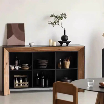 Vitrine de rangement ouverte moderne en pin noir et brun