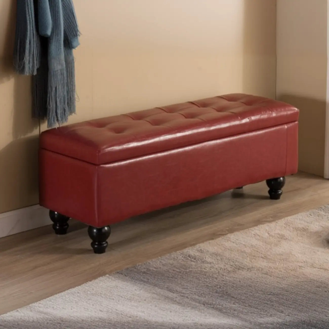 Banc d'entrée moderne avec couvercle rabattable et rangement en similicuir