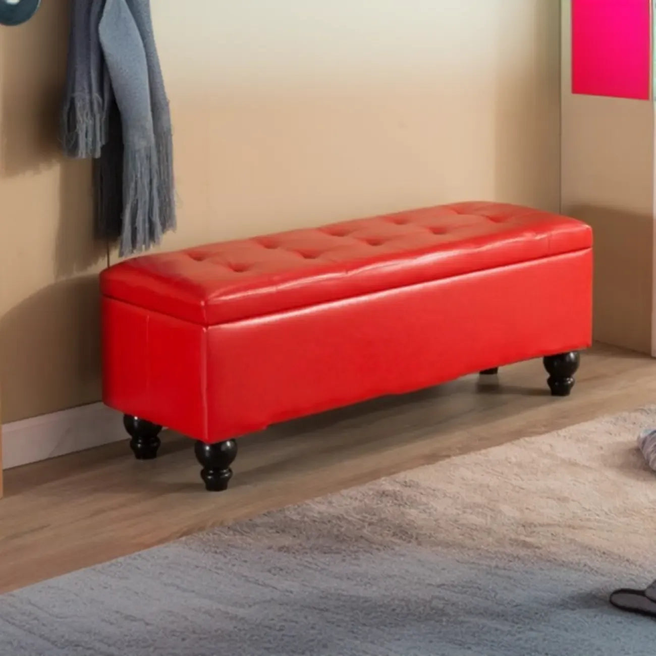 Banc d'entrée moderne avec couvercle rabattable et rangement en similicuir