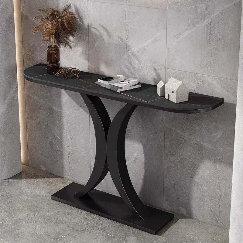 Console d'entrée demi-cercle en pierre blanche et or rose