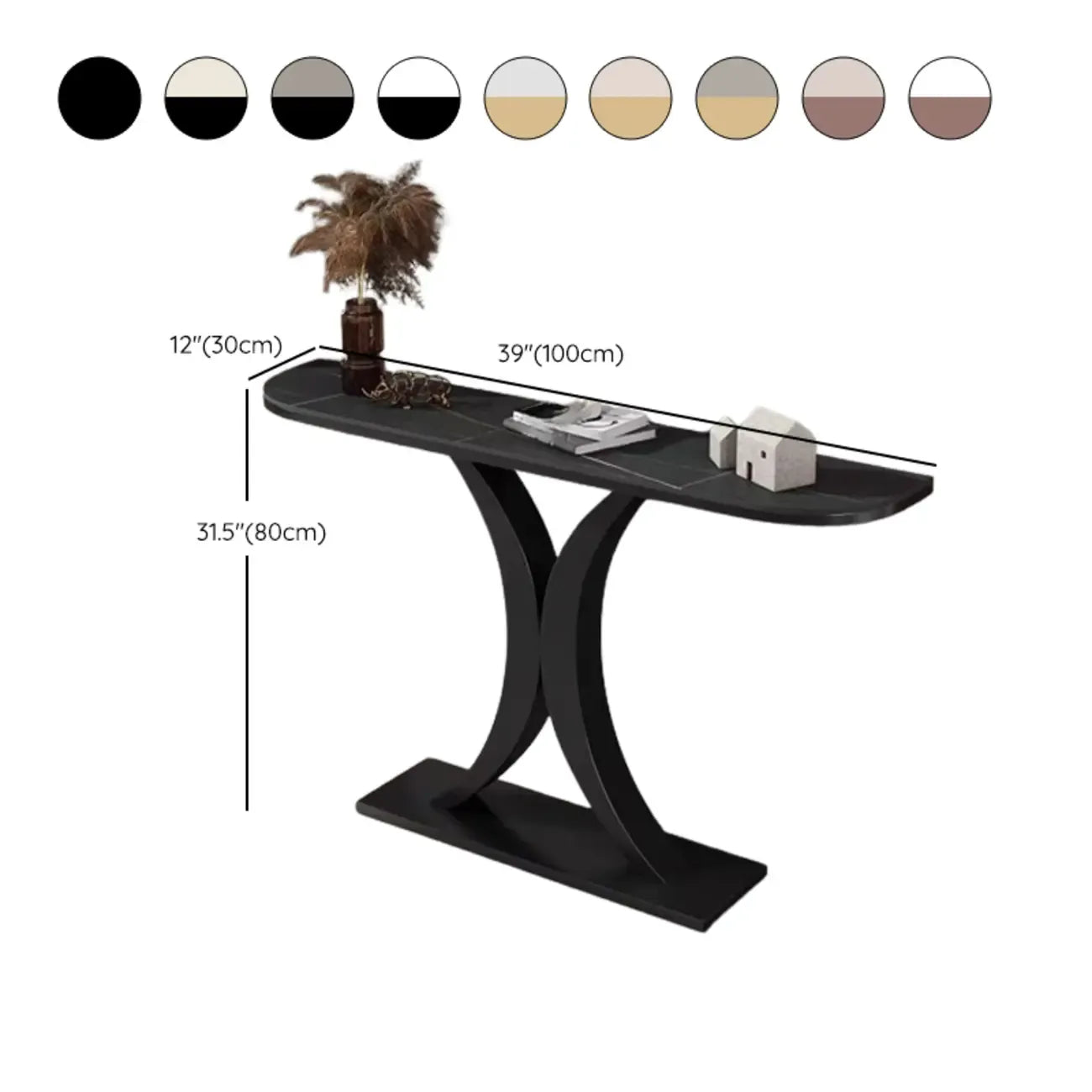 Console d'entrée demi-cercle en pierre blanche et or rose