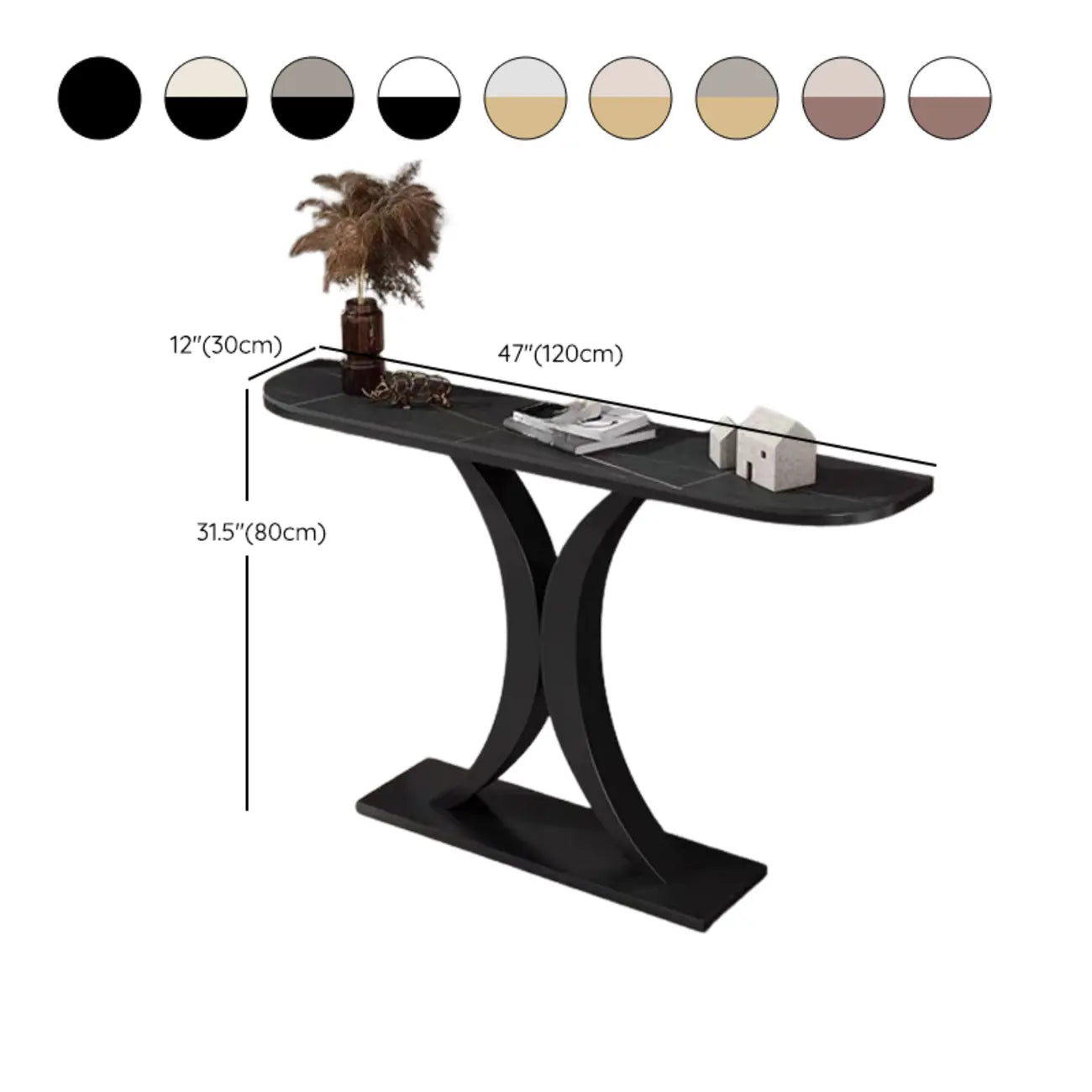 Console d'entrée demi-cercle en pierre blanche et or rose