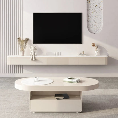 Meuble TV flottant en bois blanc cassé 71 cm avec gestion des câbles