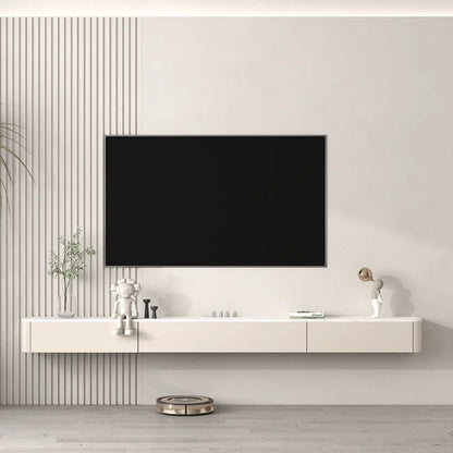 Meuble TV flottant en bois blanc cassé 71 cm avec gestion des câbles