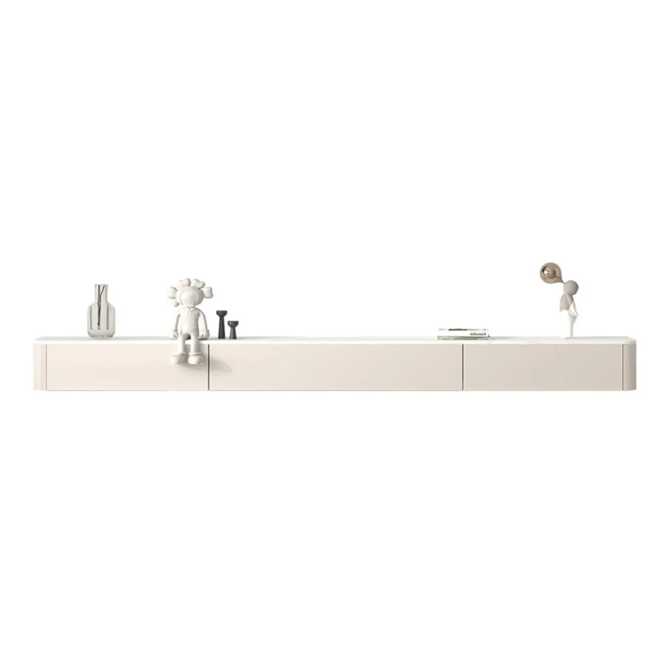 Meuble TV flottant en bois blanc cassé 71 cm avec gestion des câbles