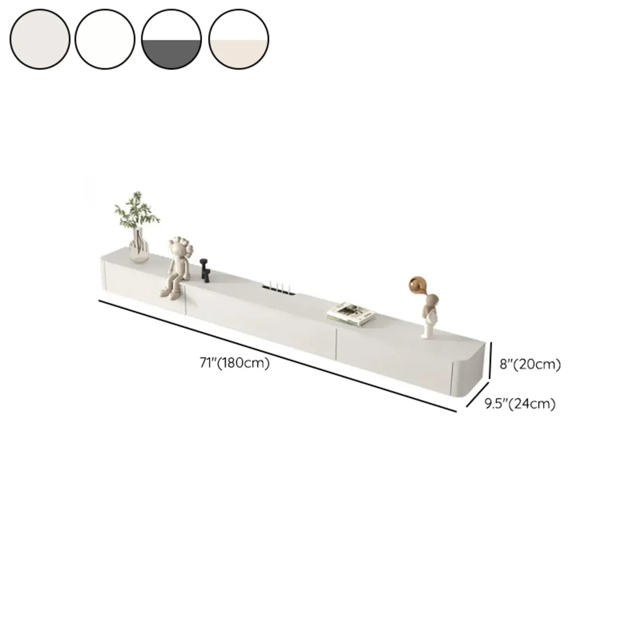 Meuble TV flottant en bois blanc cassé 71 cm avec gestion des câbles