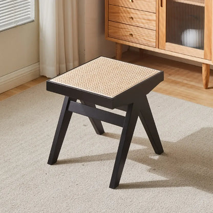 Bancs rectangulaires élégants en bois de cerisier avec plateau en rotin