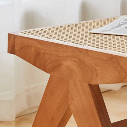 Bancs rectangulaires élégants en bois de cerisier avec plateau en rotin