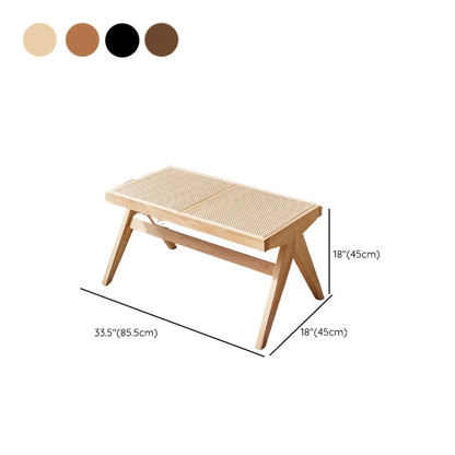 Bancs rectangulaires élégants en bois de cerisier avec plateau en rotin