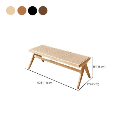 Bancs rectangulaires élégants en bois de cerisier avec plateau en rotin