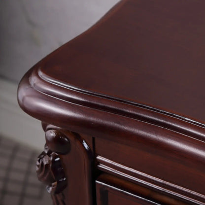 Table de chevet traditionnelle en bois sculpté à 2 tiroirs