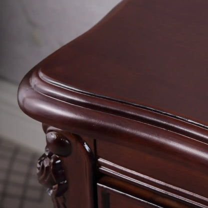 Table de chevet traditionnelle en bois sculpté à 2 tiroirs