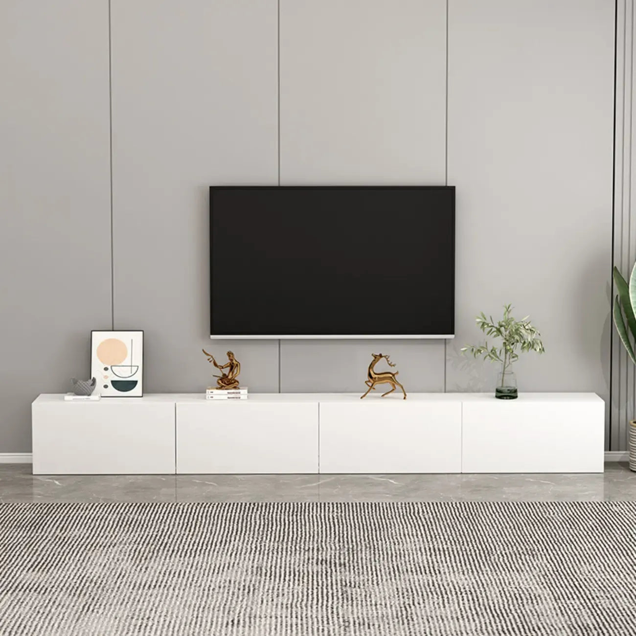 Meuble TV rectangulaire en bois blanc de 71 pouces avec rangement