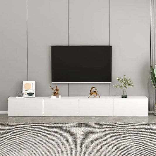 Meuble TV rectangulaire en bois blanc de 71 pouces avec rangement