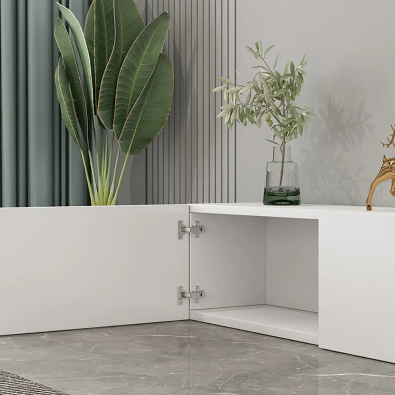 Meuble TV rectangulaire en bois blanc de 71 pouces avec rangement