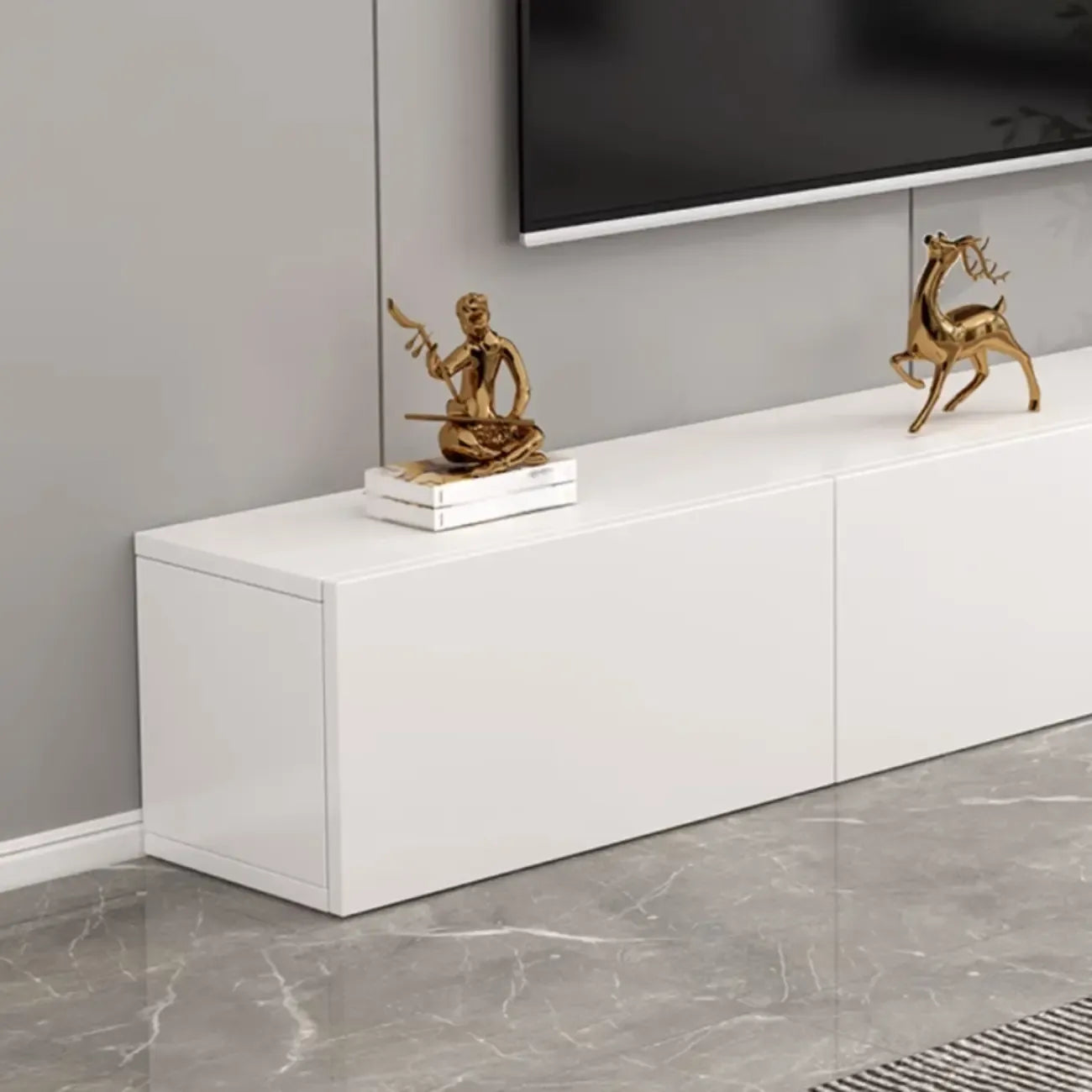 Meuble TV rectangulaire en bois blanc de 71 pouces avec rangement