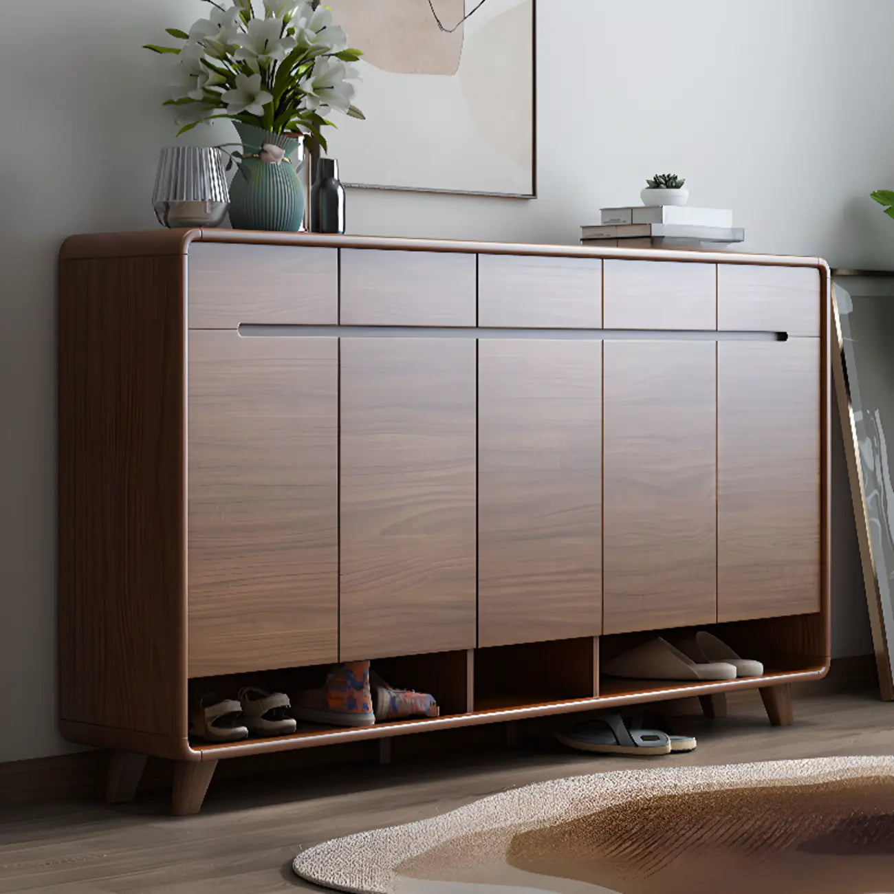 Armoire à chaussures d'entrée traditionnelle en noyer